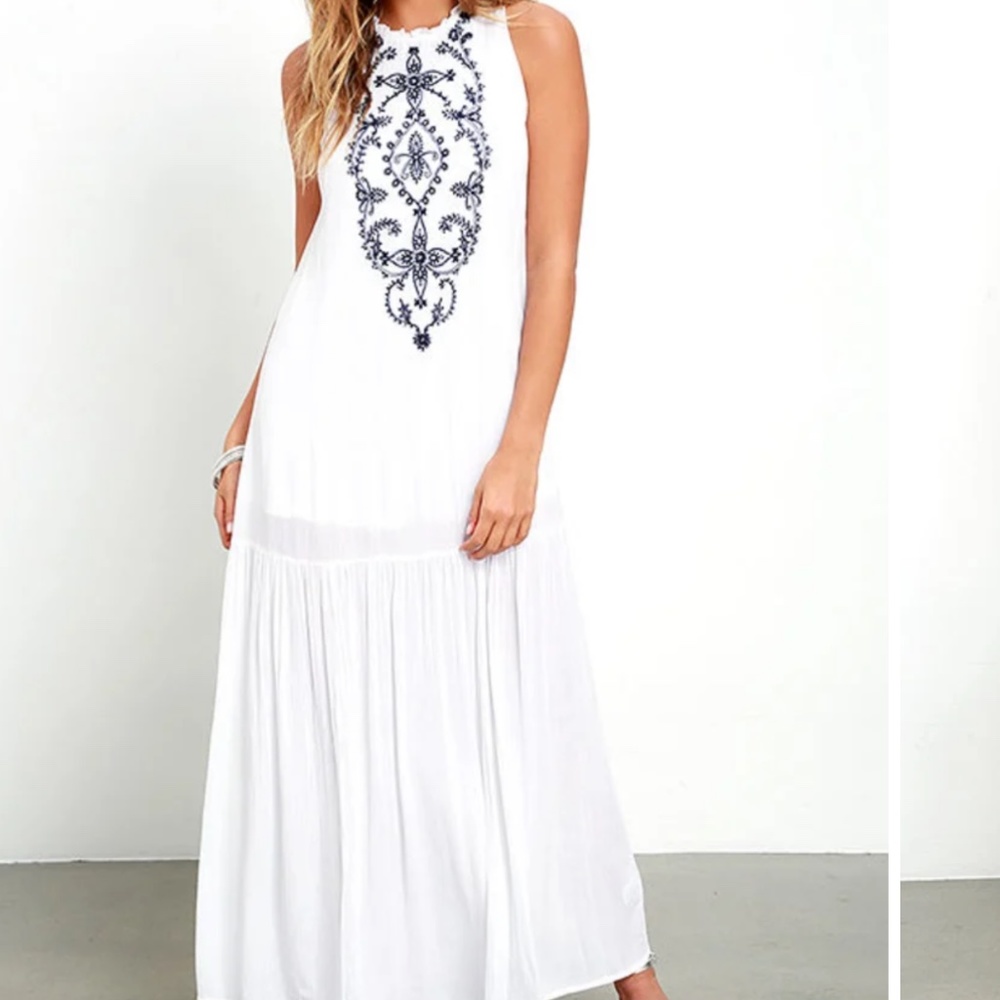 Cloud Kisses White Embroidered Maxi Dress
